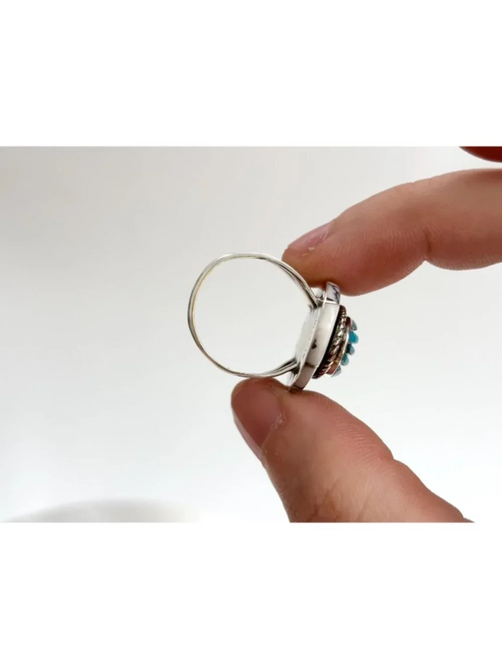 White Buffalo Turquoise Oval Jumbo Sterling Silver 925 Vintage Ring - sz 8